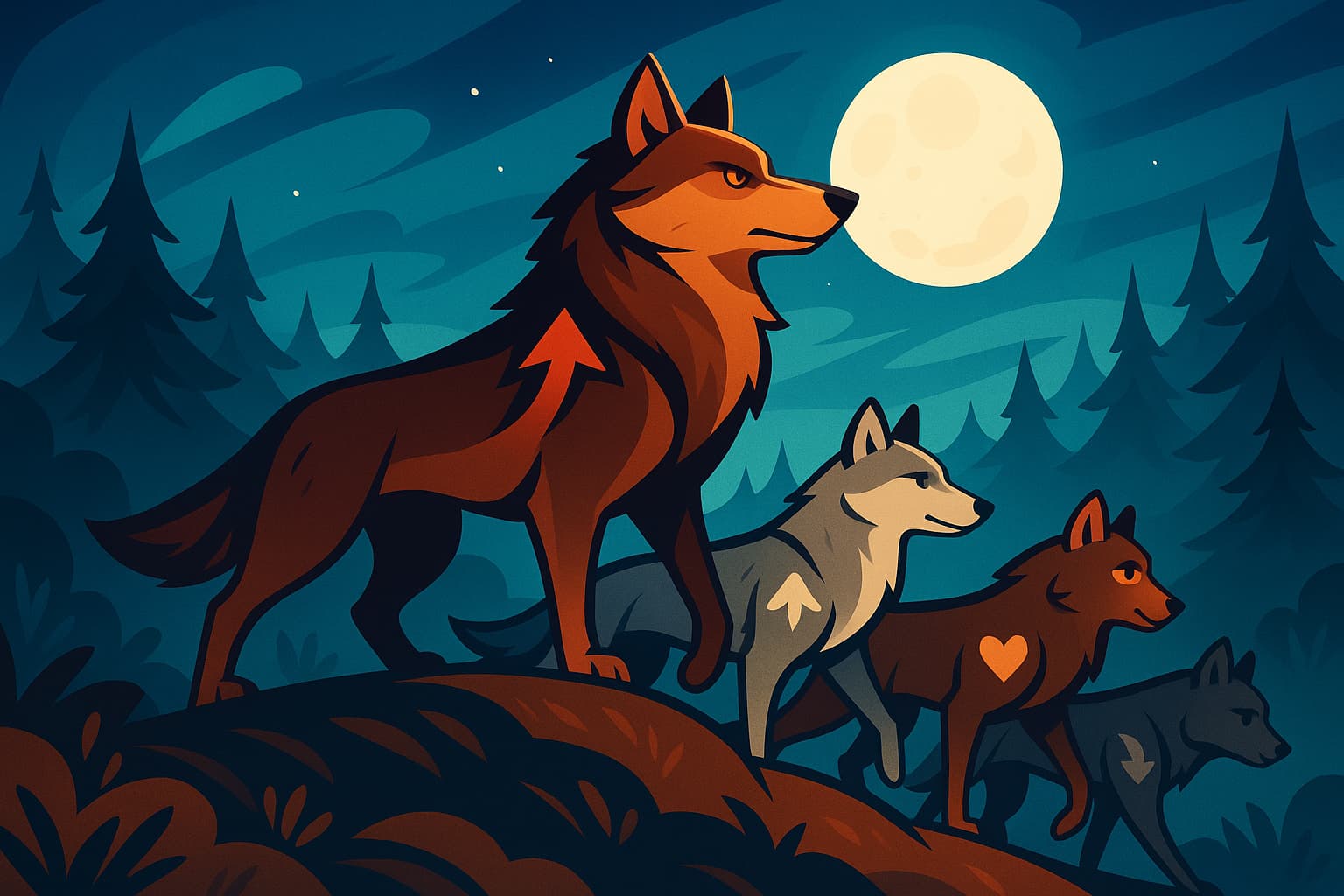 Wolf pack hierarchy showing cooperative leadership and complex family dynamics