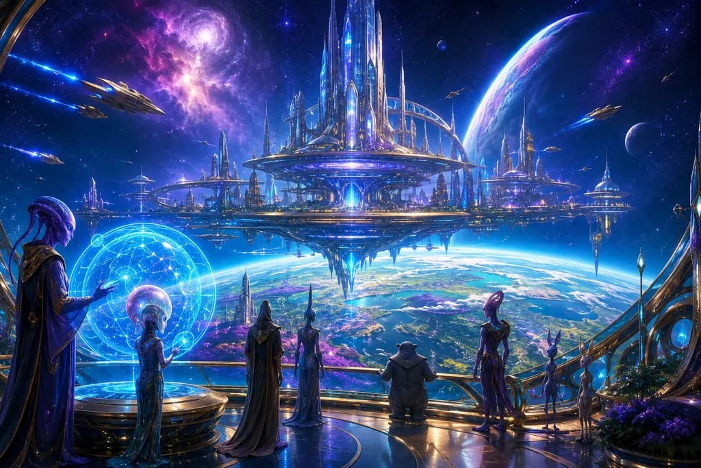 Generate a full sci-fi civilization profile: species name, government, biology, homeworld, technology, culture, language, conflict, and a ready story hook.