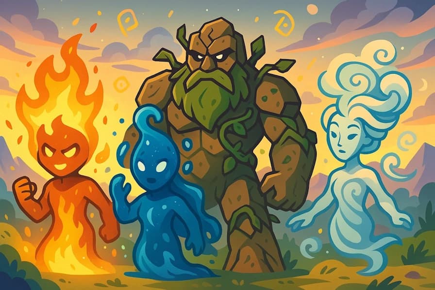 Generate powerful elemental names for fire, water, earth, air spirits and magical elemental beings.