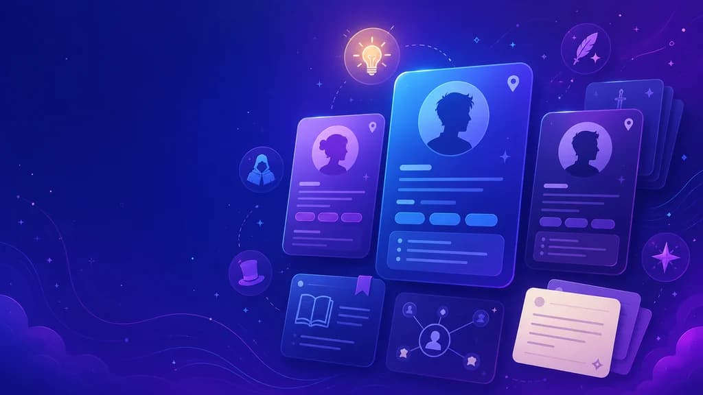 Generate fictional names, ages, usernames, locations, and sample contact details for characters, NPCs, mockups, and test data.