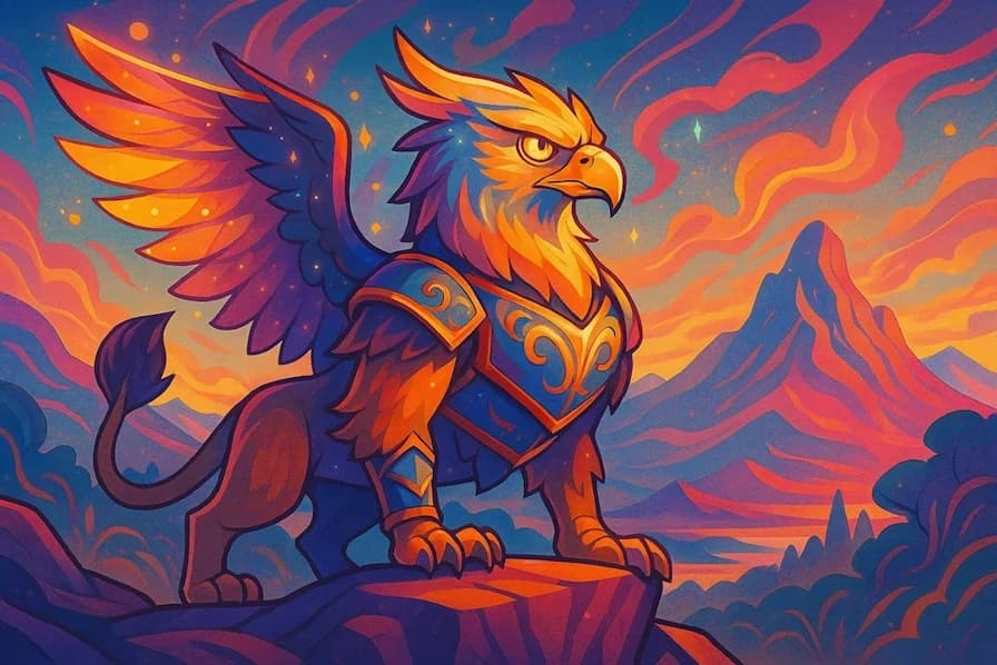 Generate names for majestic creatures with eagle heads and wings on lion bodies.