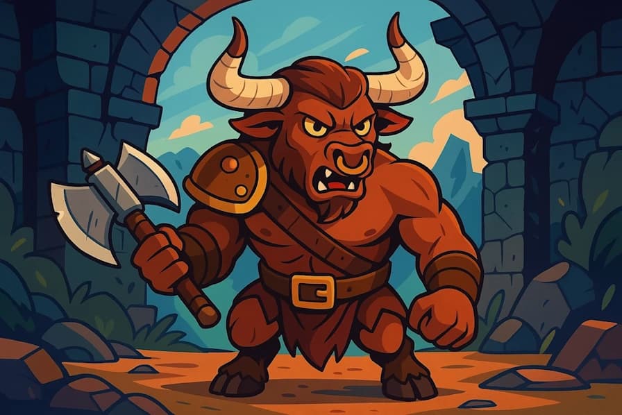 Generate names for bull-headed humanoids from Greek mythology known for their strength and labyrinths.