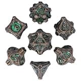 HDdais 7 Piece Metal DND Dice Bronze Green Metal Dice Set D&D with Leather Bag for Role Playing Game and Board Game