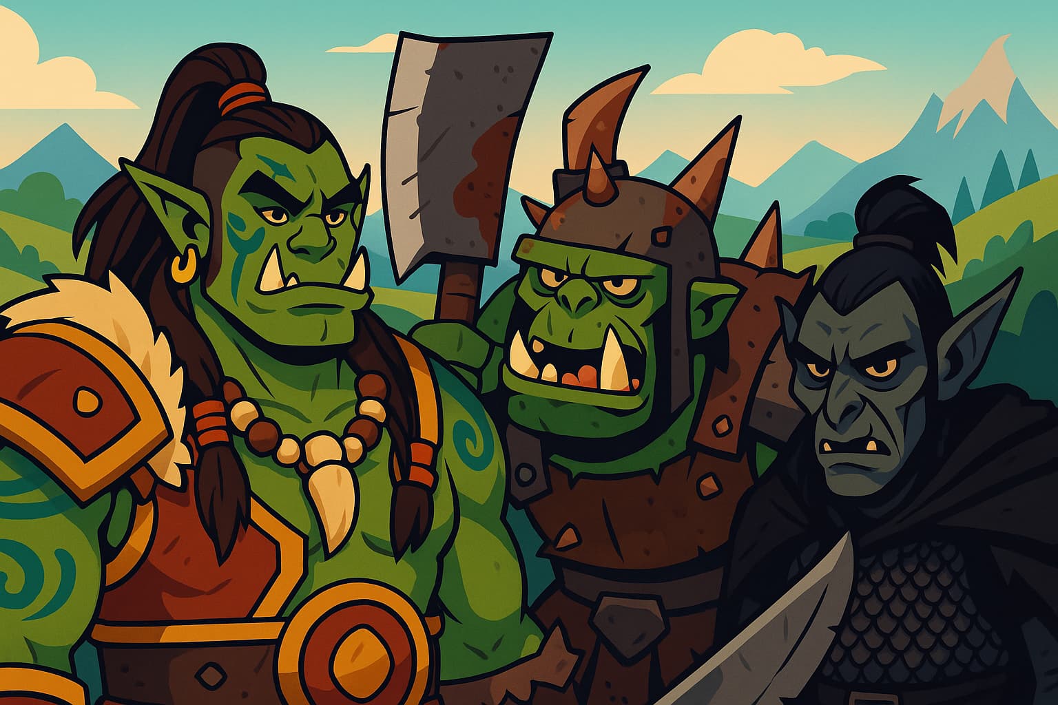 Various orc warrior cultures from different fantasy settings showing the diversity of orcish traditions from brutal Warhammer greenskins to noble Warcraft Horde warriors