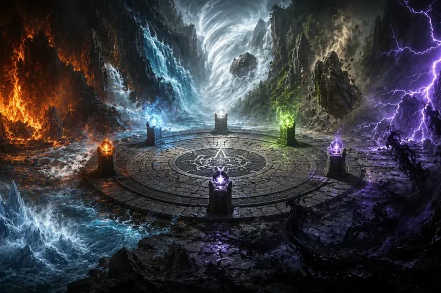 A practical collection of elemental names for fire, water, air, earth, ice, lightning, shadow, and blood spirits, with worldbuilding notes for stories, RPGs, and fantasy settings.