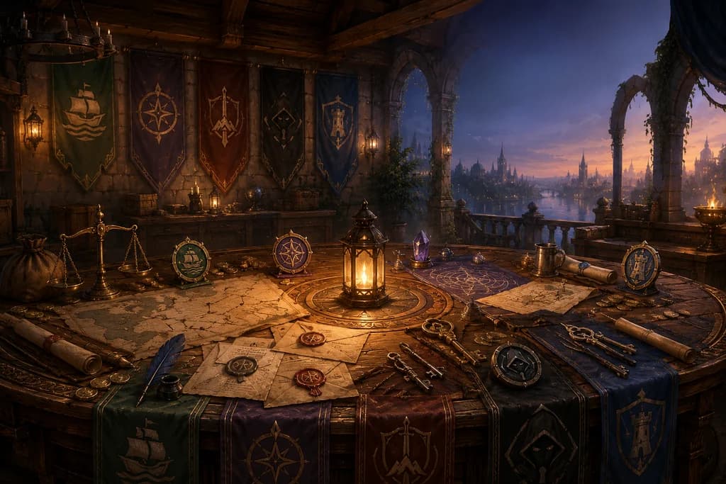Generate guild names for adventuring companies, trade houses, thieves' circles, mage orders, and faction lists.