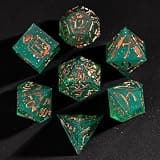 Cusdie 7-Die Sharp Edges DND Dice Set, Ranger Pattern Polyhedral D&D Dice Set for DND TTRPG Role Playing Games(Green w/Rose Gold Ranger Pattern)