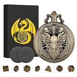 Mini DND Dice Set Steampunk Hollow Paladin Knight Warrior Pocket Watch Shell Case, 7pcs Polyhedral Metal D&D Dice Set with Gift Box, Role Playing Board Games Accessories