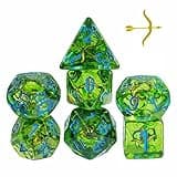 UDIXI 7PCS D&D Polyhedral Dice Set, Green DND Dice Set Filled with Bow for Role Playing Games as RPG Tabletop Games (Ranger)
