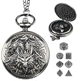 Banloga D&D Dice Set,7PCS Metal Dice for Dungeons and Dragons,Mini Dice Set with Pocket Watch Case,Role Playing Board Games Accessories (Dragon, Ancient Silver)