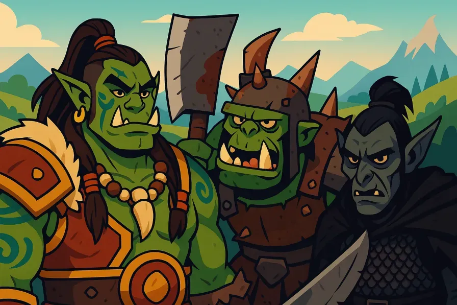 Various orc warrior cultures from different fantasy settings showing the diversity of orcish traditions from brutal Warhammer greenskins to noble Warcraft Horde warriors