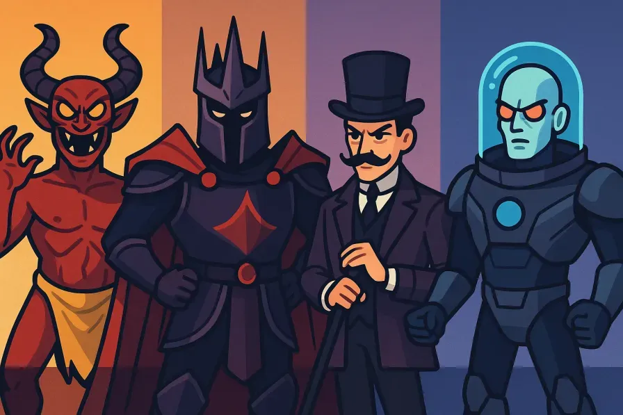 Evolution of villains through different eras showing progression from ancient mythological antagonists to modern complex characters