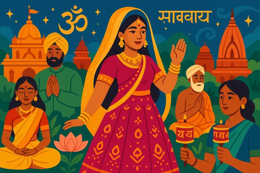 Diverse Indian cultural traditions showing people in traditional clothing from different regions representing the variety of Indian naming customs