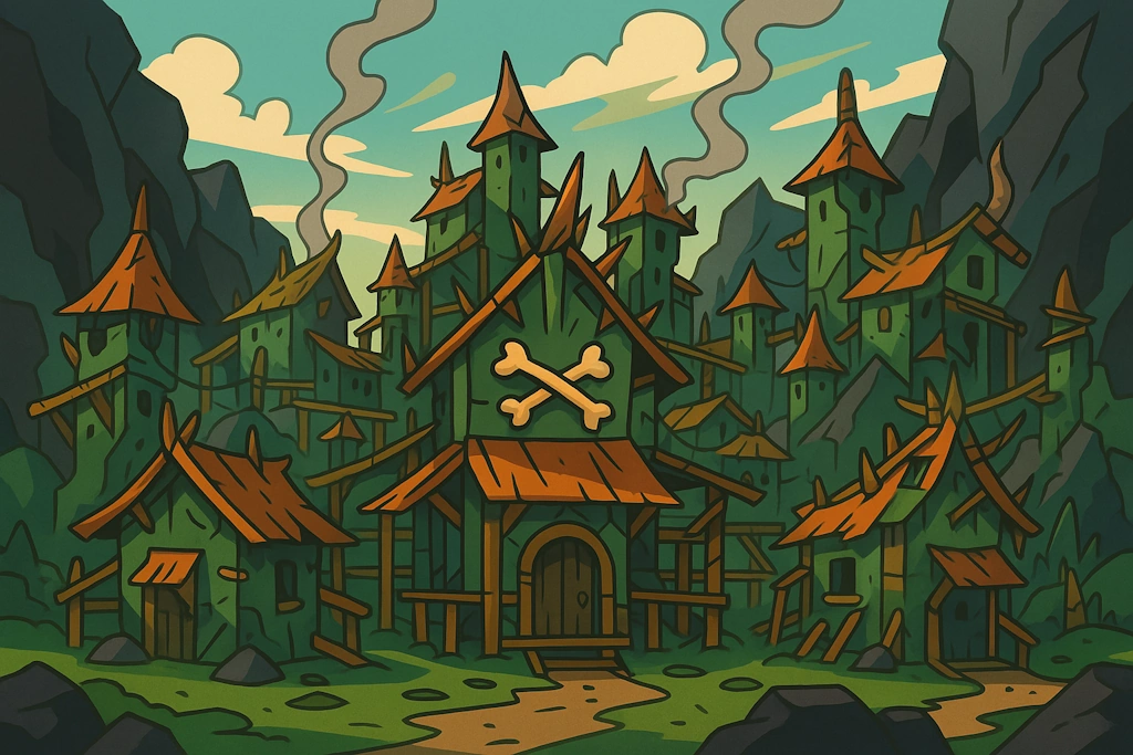 Generate names for goblin cities and trading posts, capturing their entrepreneurial and resourceful nature.