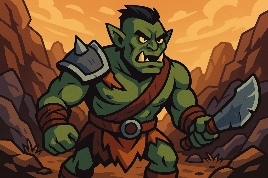 Generate authentic-sounding orc names for your fantasy world, inspired by various fantasy traditions, including elements from popular franchises like Warhammer, Warcraft, and The Elder Scrolls. Names feature harsh consonants and strong syllables reflecting orcish warrior culture.