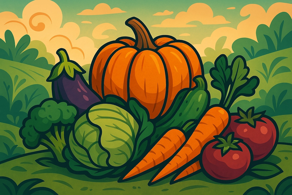 Generate names of vegetables from around the world, including common varieties, heirloom types, and exotic species. Features both familiar garden vegetables and rare cultivars.